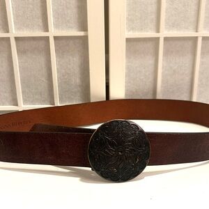 Banana Republic Distressed Genuine Leather with Ornate Black Buckle Belt